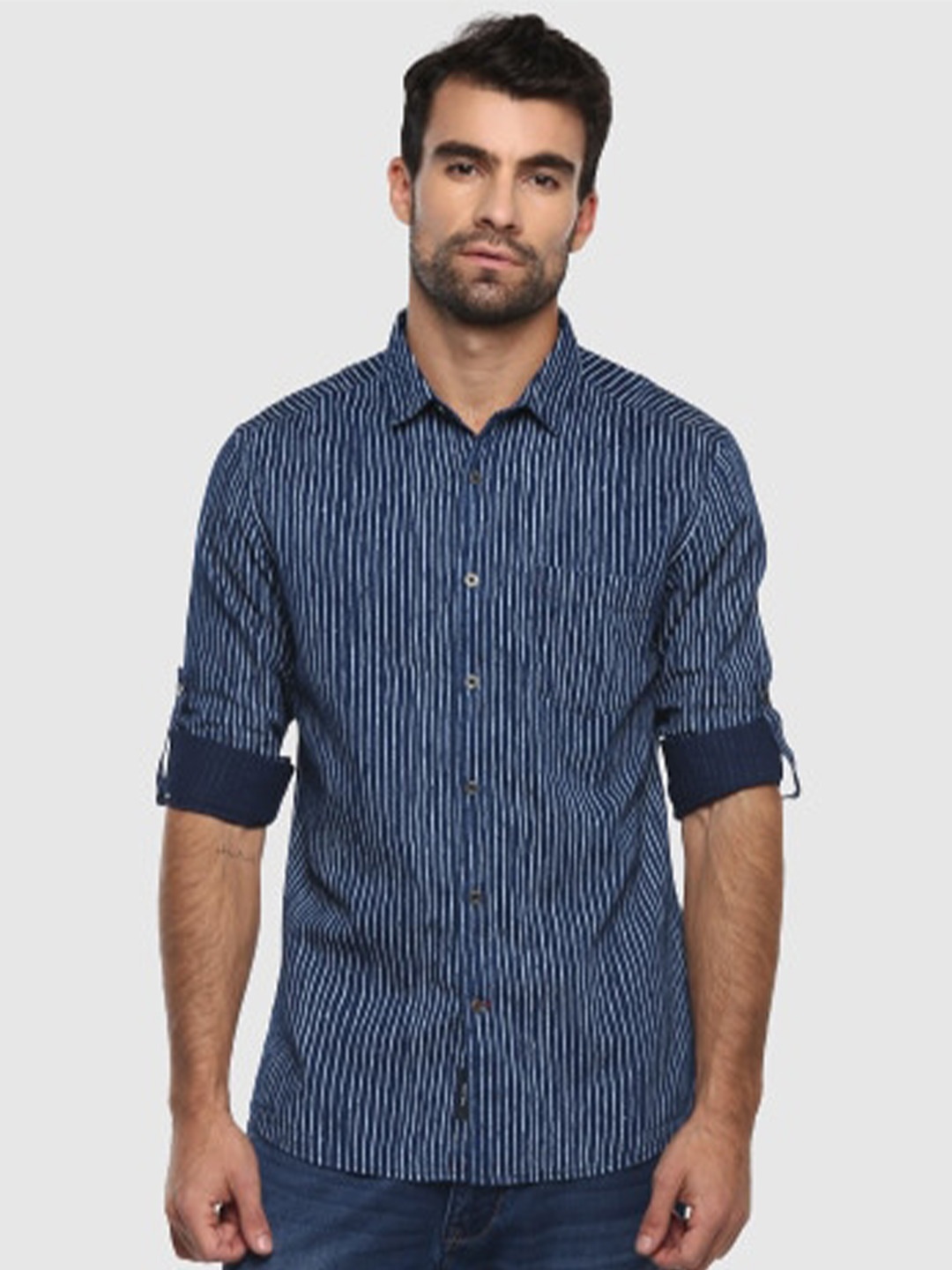 

Red Chief Striped Denim Casual Shirt, Blue