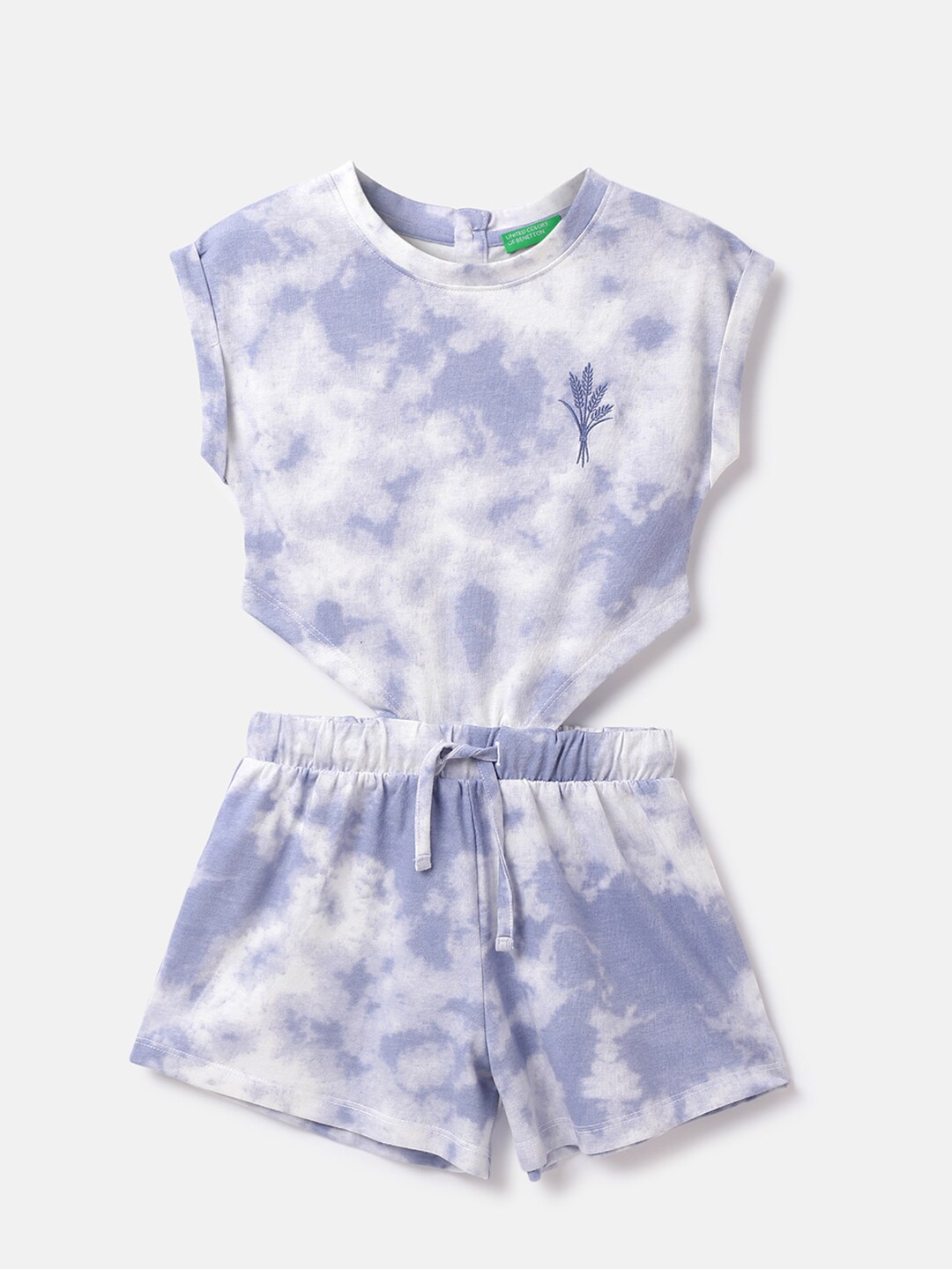 

United Colors of Benetton Girls Tie And Dye Printed Cotton Playsuit, Blue