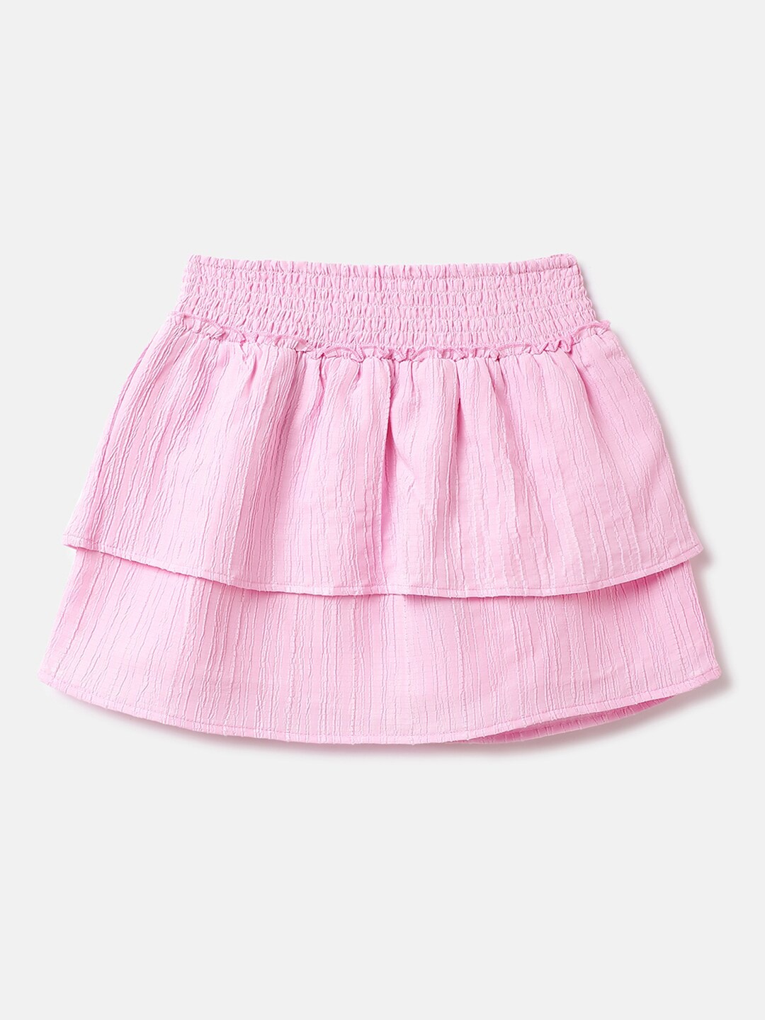 

United Colors of Benetton Girls Pure Cotton Tiered Mini Skirt, Pink