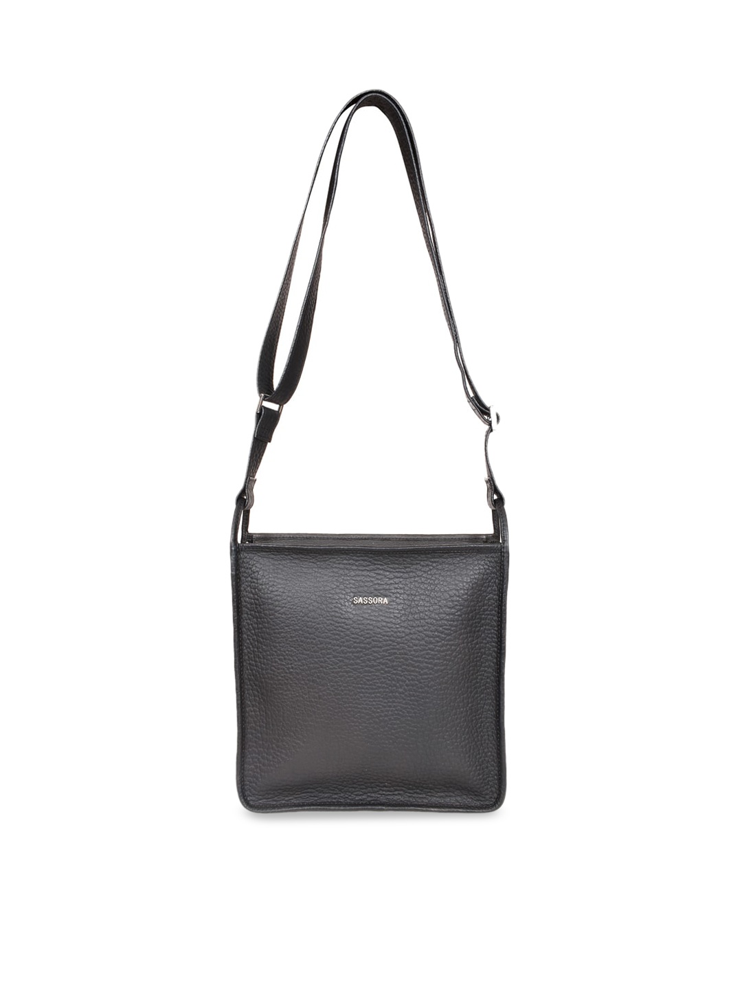 

Sassora Textured Leather Structured Sling Bag, Black
