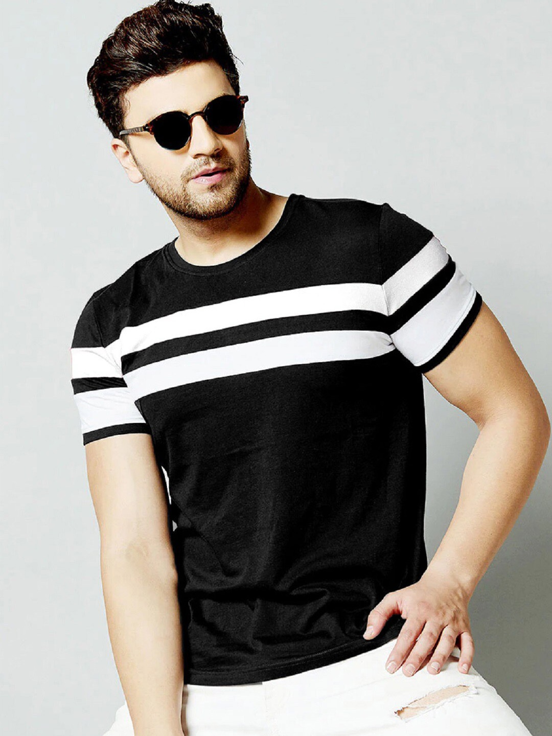 

CLAFOUTIS Striped Cotton T-shirt, Black