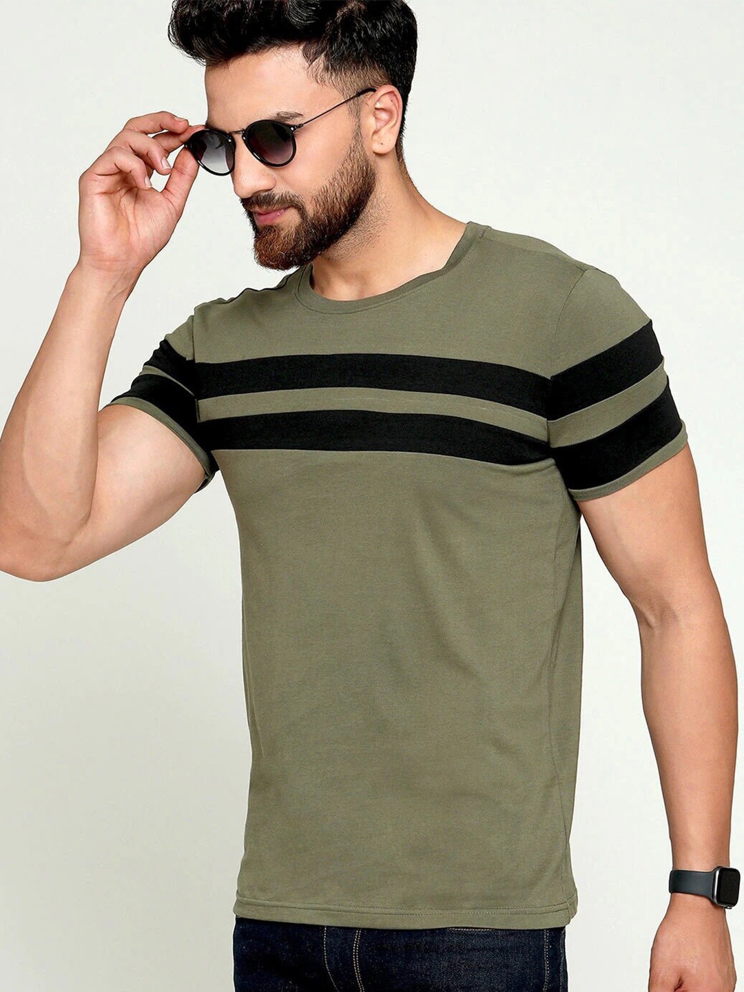 

CLAFOUTIS Horizontal Striped T-shirt, Olive