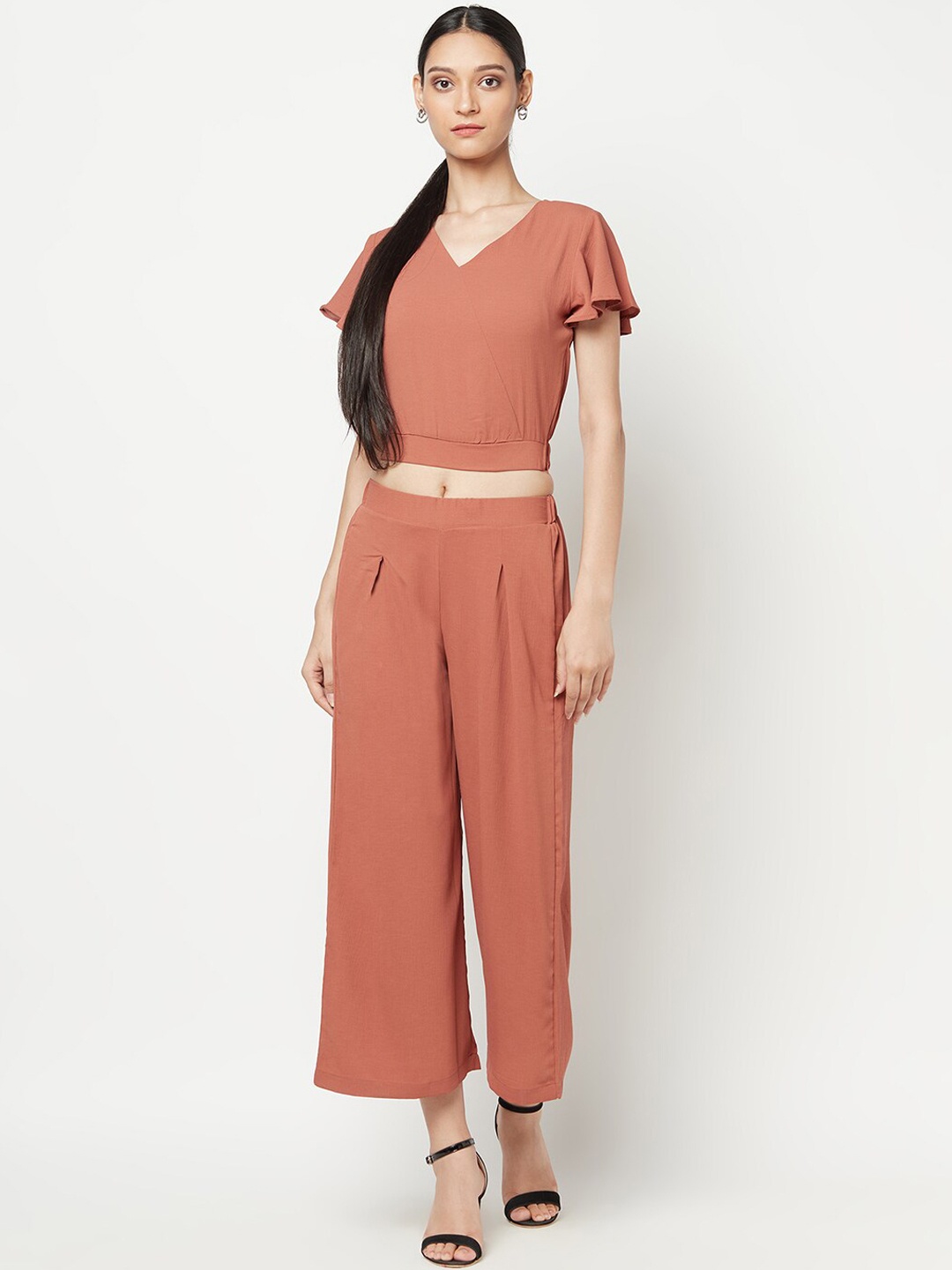 

Miss Grace Crop Top & Flared Trouser Co-Ords Set, Rust