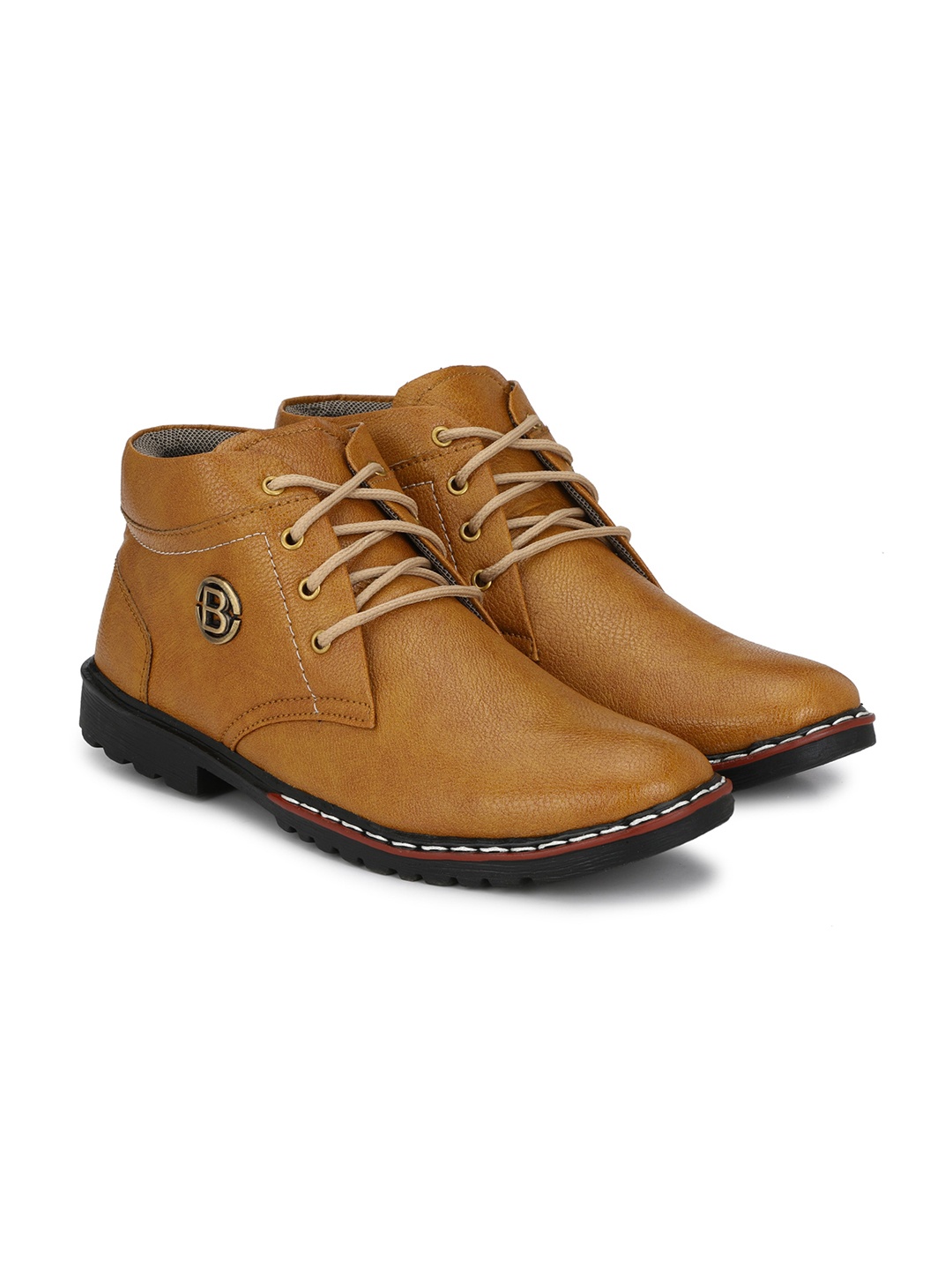 

BUCIK Men Textured Mid Top Lace-Up Casual Boots, Beige