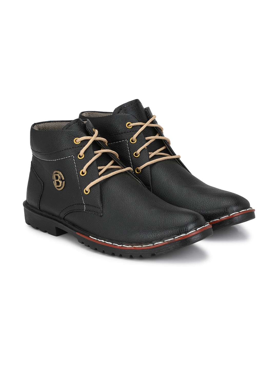 

BUCIK Men Textured Mid Top Boots, Black