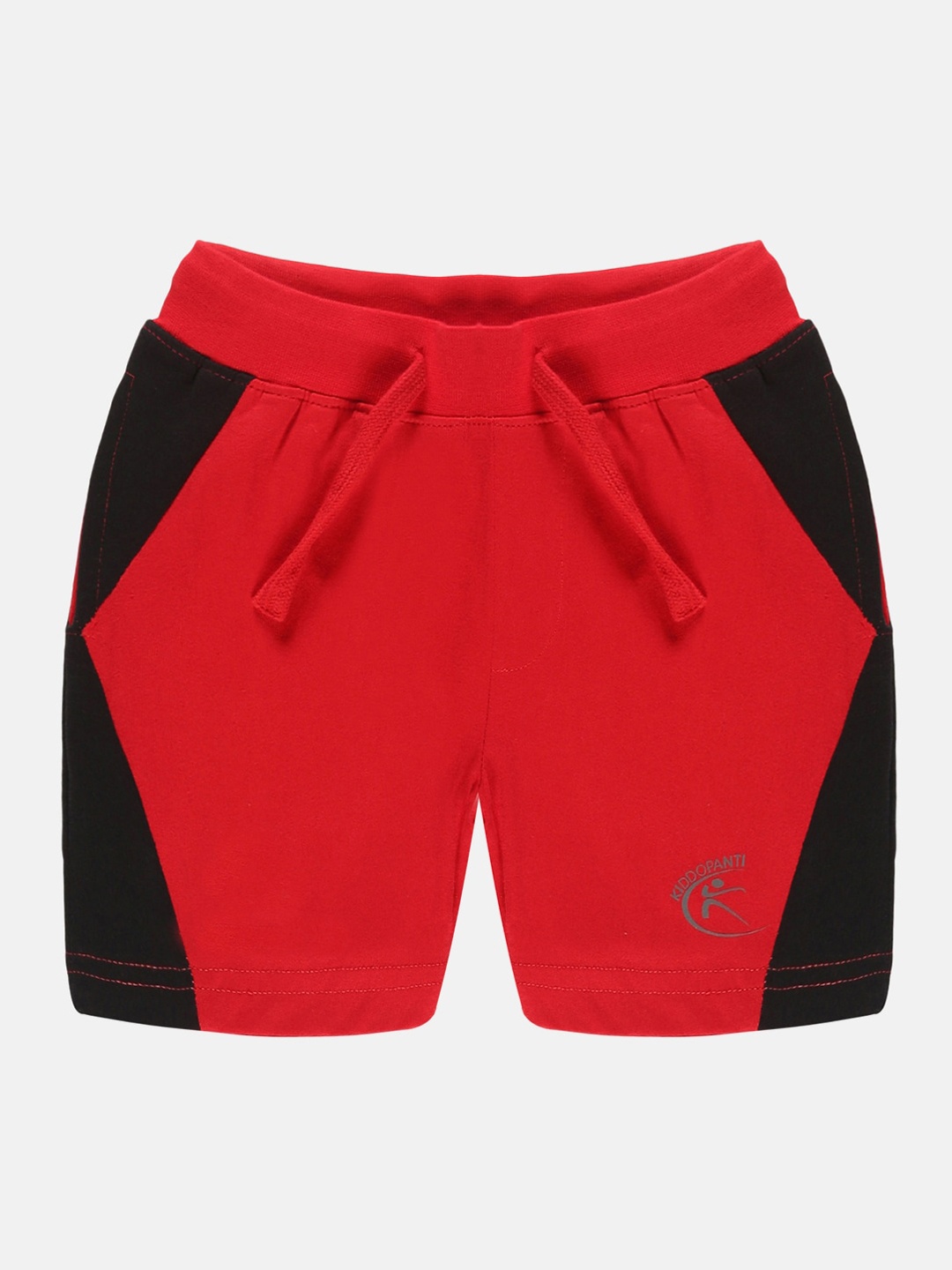 KiddoPanti Boys Colourblocked Pure Cotton Regular Shorts, Red