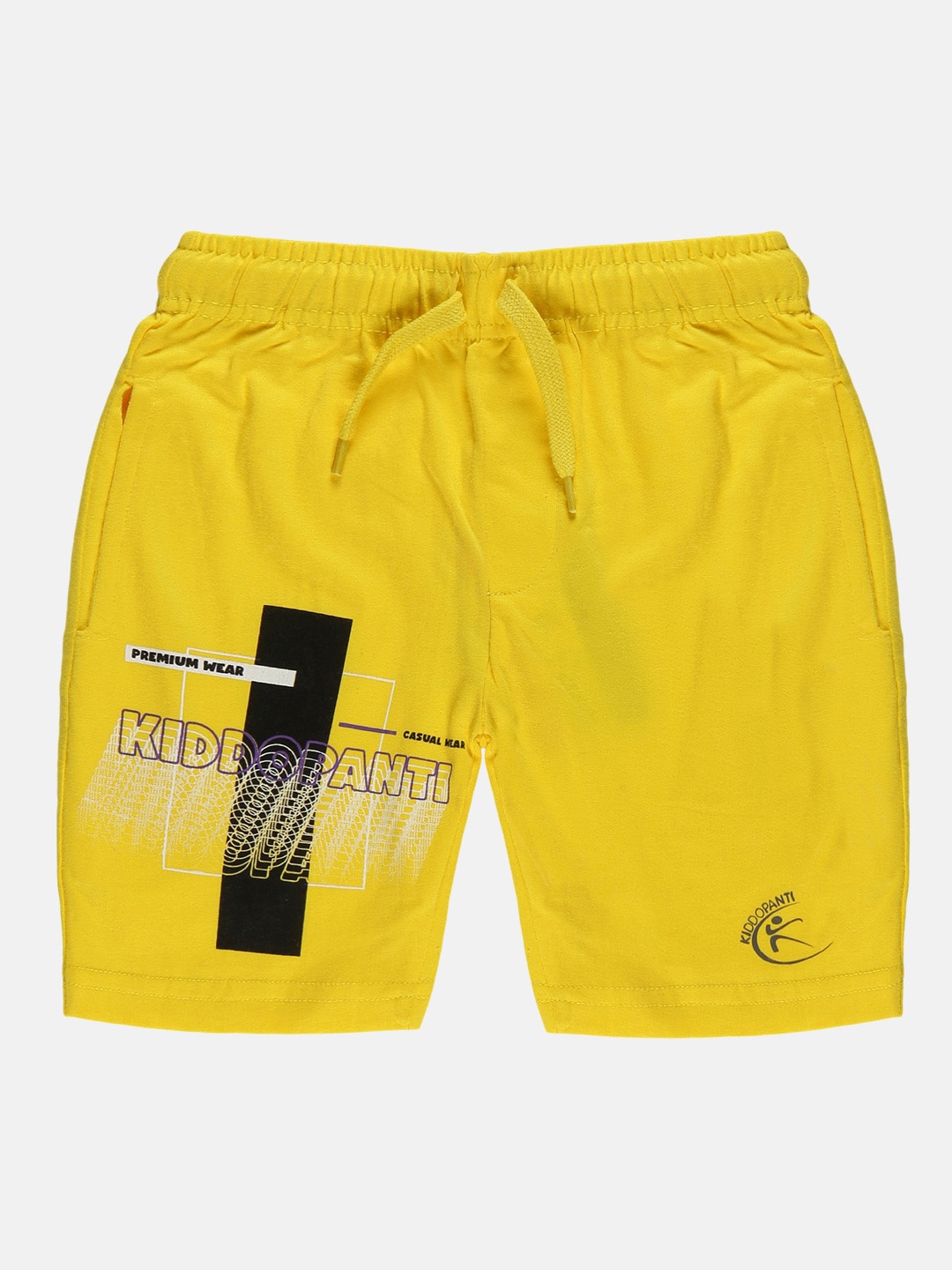 

KiddoPanti Boys Typography Printed Pure Cotton Regular Shorts, Yellow