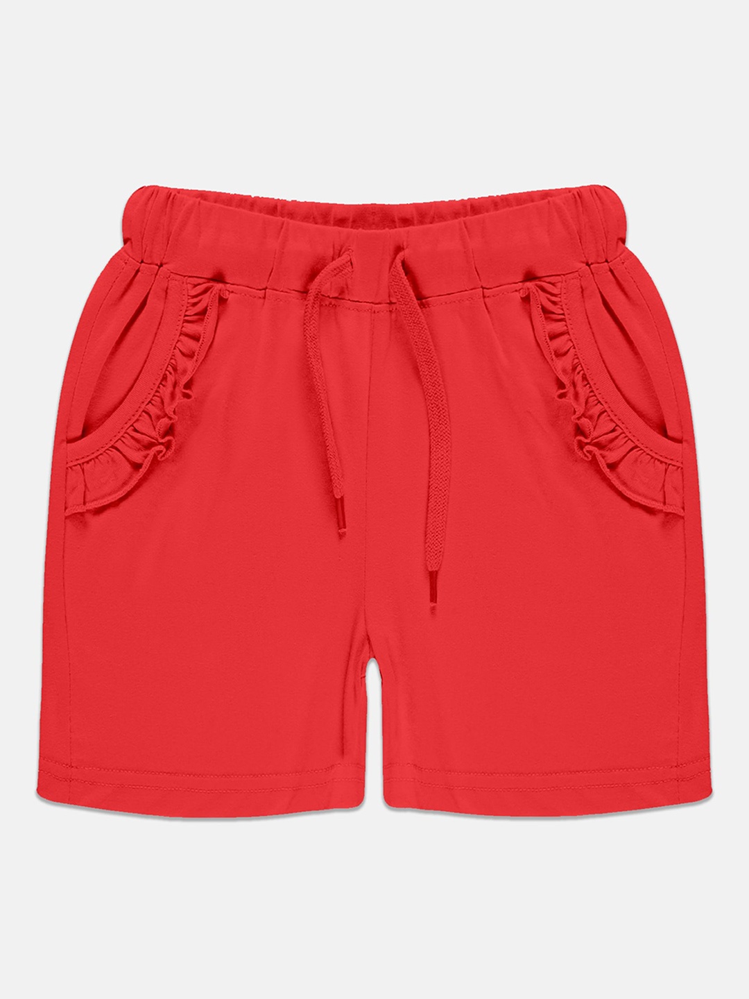 

KiddoPanti Girls Pure Cotton Mid Rise Shorts, Red