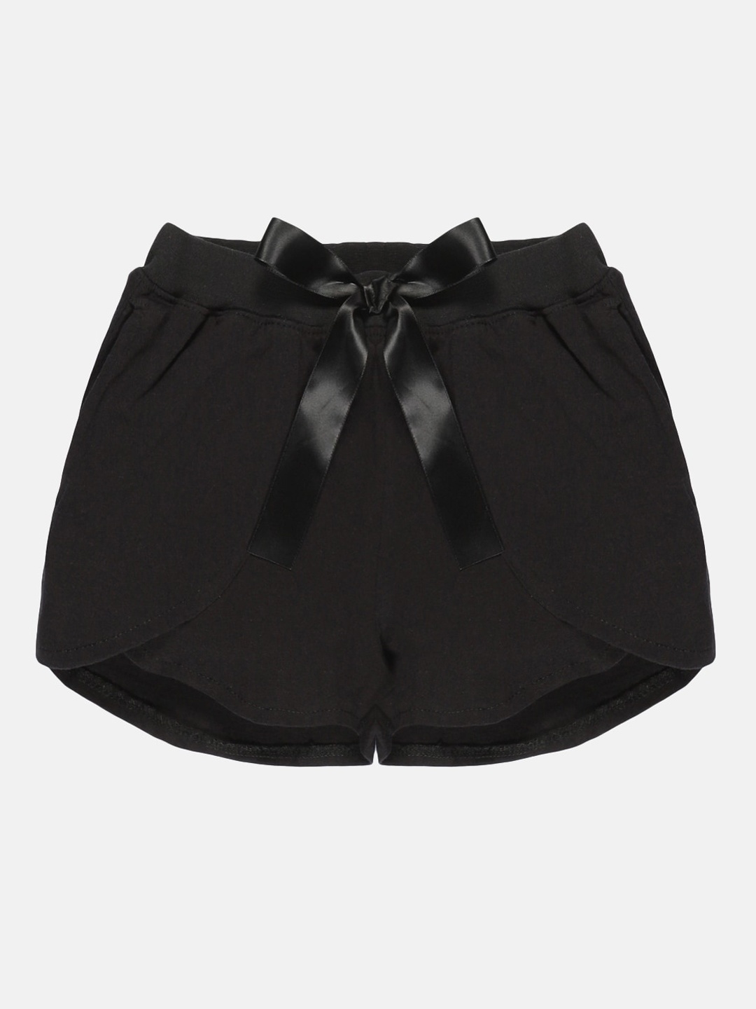 

KiddoPanti Girls Pure Cotton Mid-Rise Shorts, Black