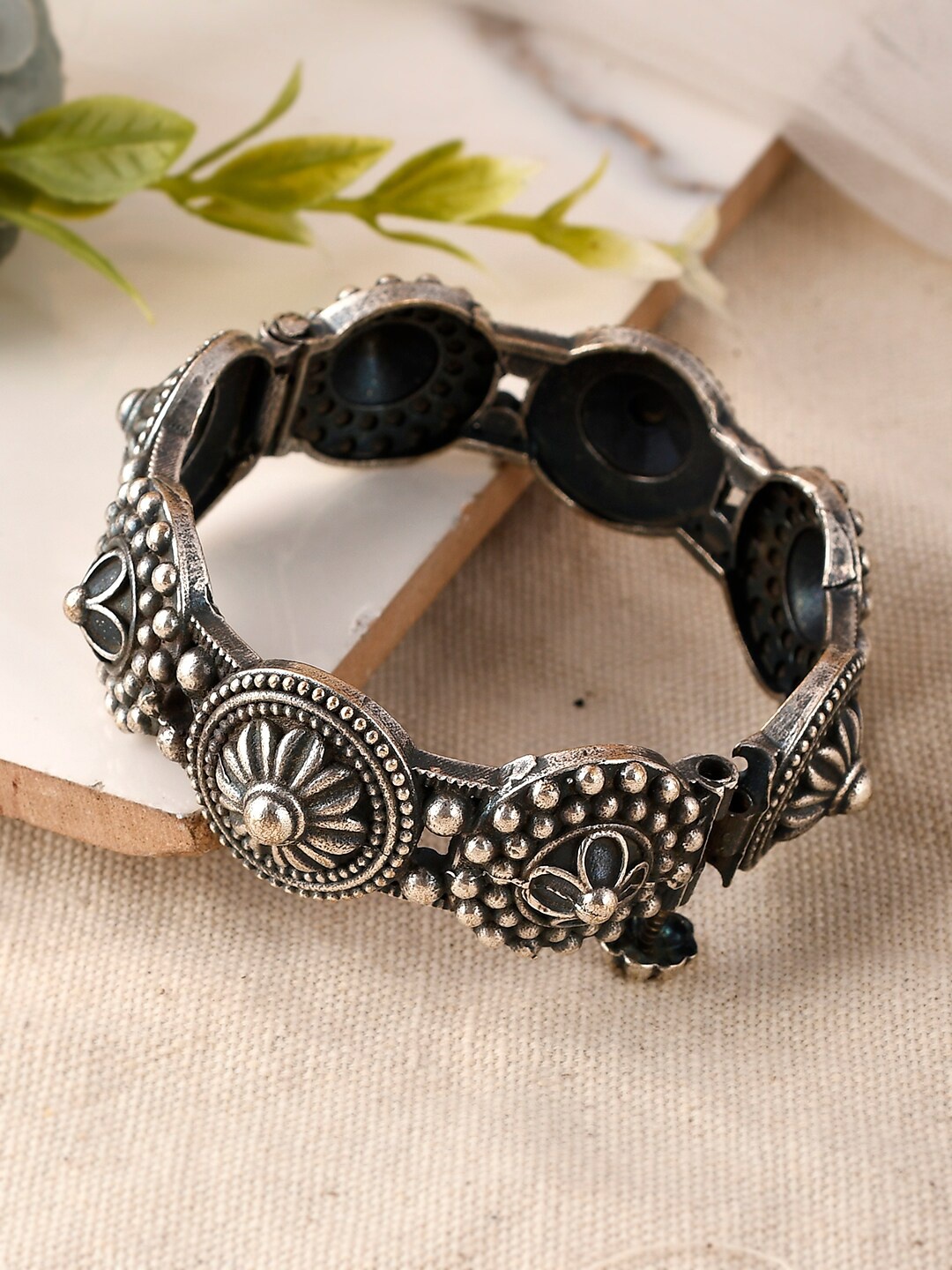 

AQUASTREET JEWELS Silver-Plated Oxidized Ghungroo Kada Bangle