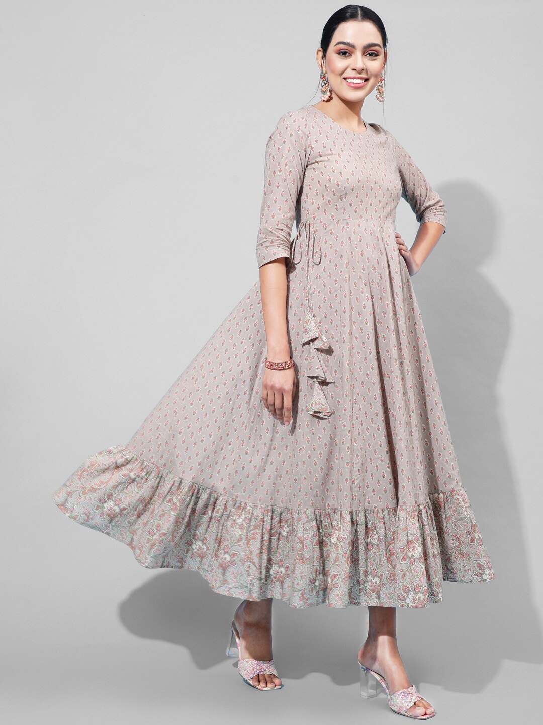 

KIMAYRA Floral Cotton Anarkali Kurta, Grey