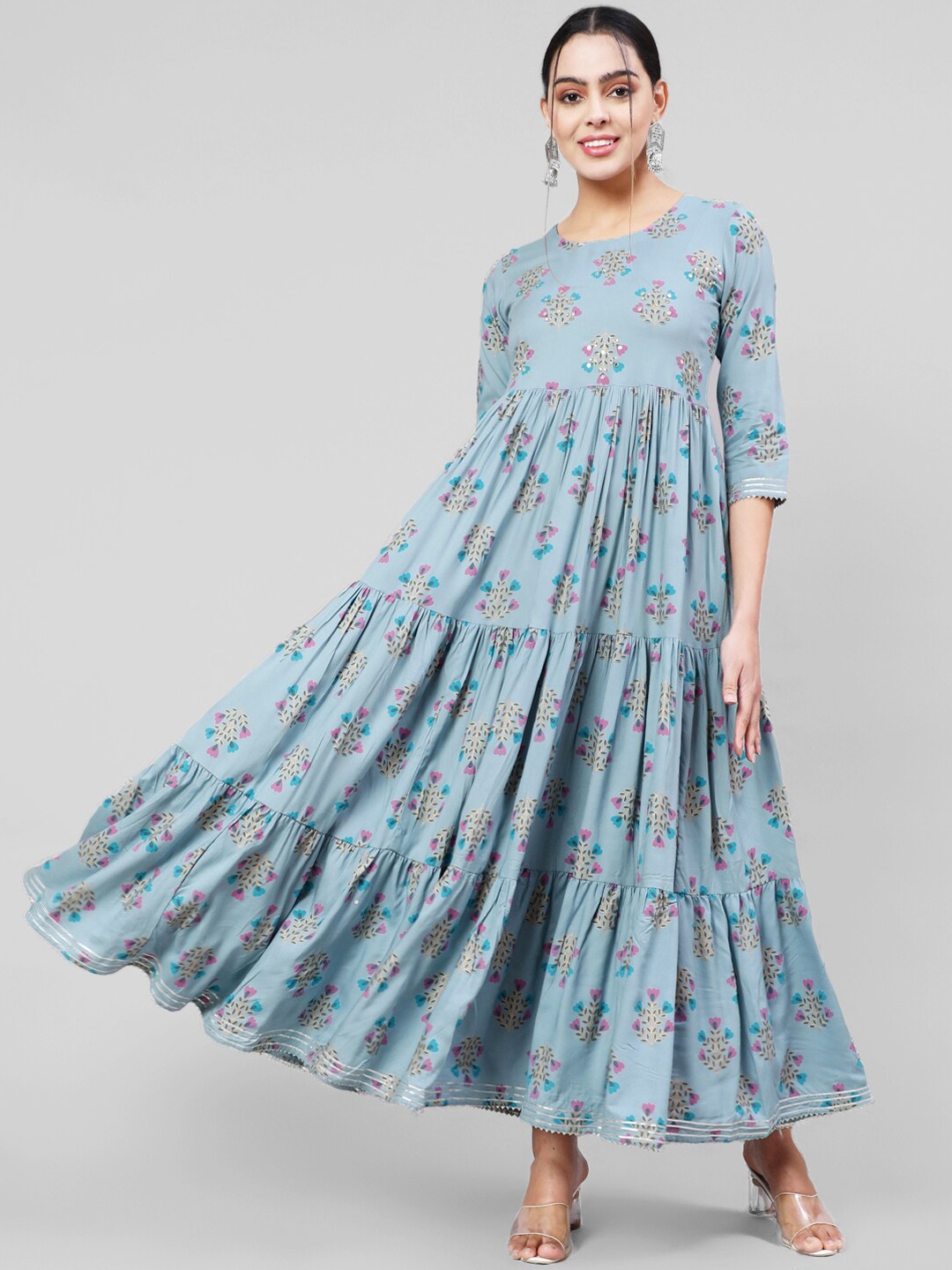 

KIMAYRA Floral Printed Sequinned Anarkali Kurta, Blue