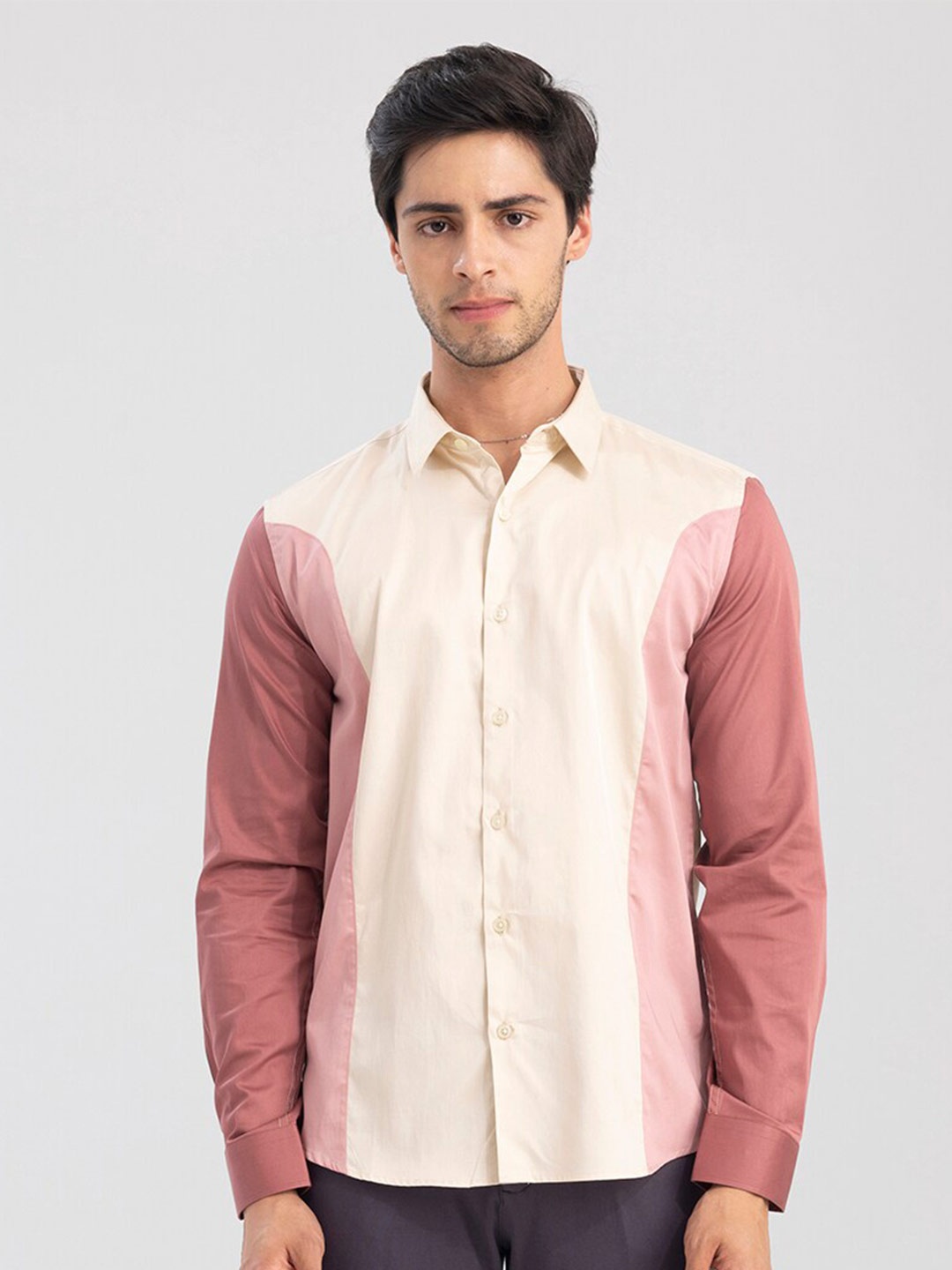 

Snitch Colourblocked Cotton Casual Shirt, Cream