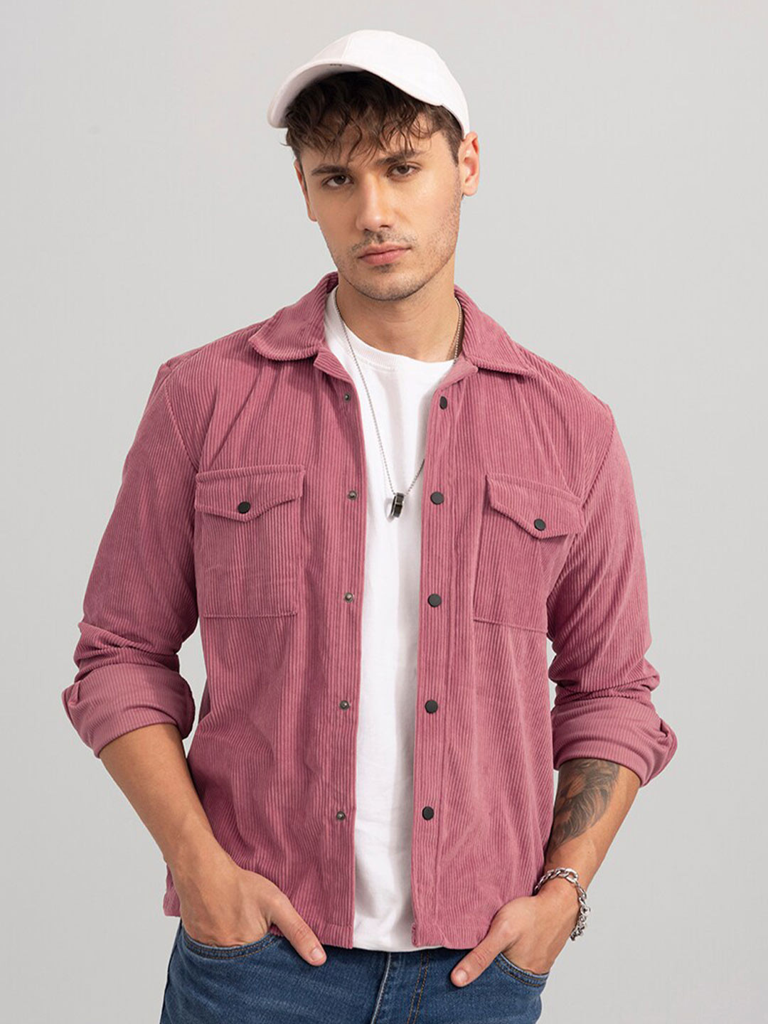 

Snitch Slim Fit Spread Collar Cotton Casual Overshirt, Pink