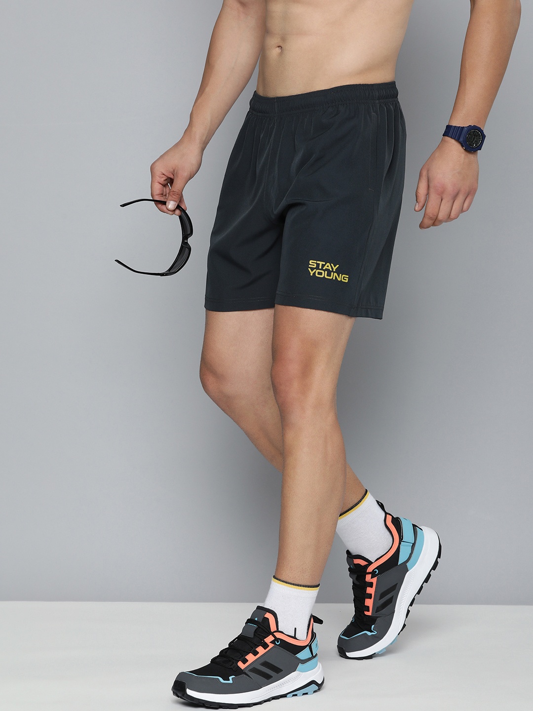 

HERE&NOW Men Shorts With Minimal Typography Printed, Grey