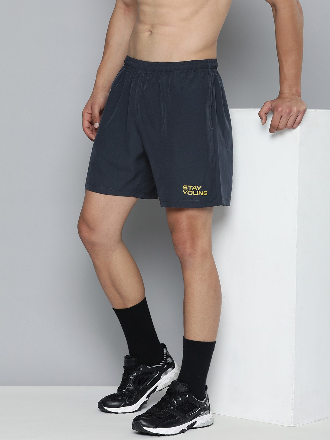 

HERE&NOW Men Shorts With Minimal Typography Printed, Navy blue