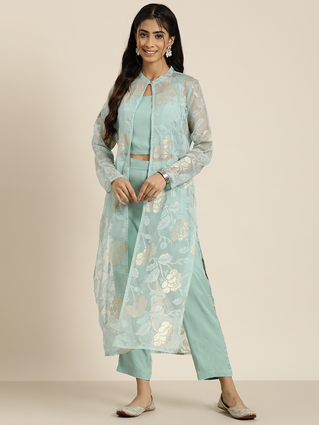 

HERE&NOW Solid Ethnic Co-Ords with Jacket, Green