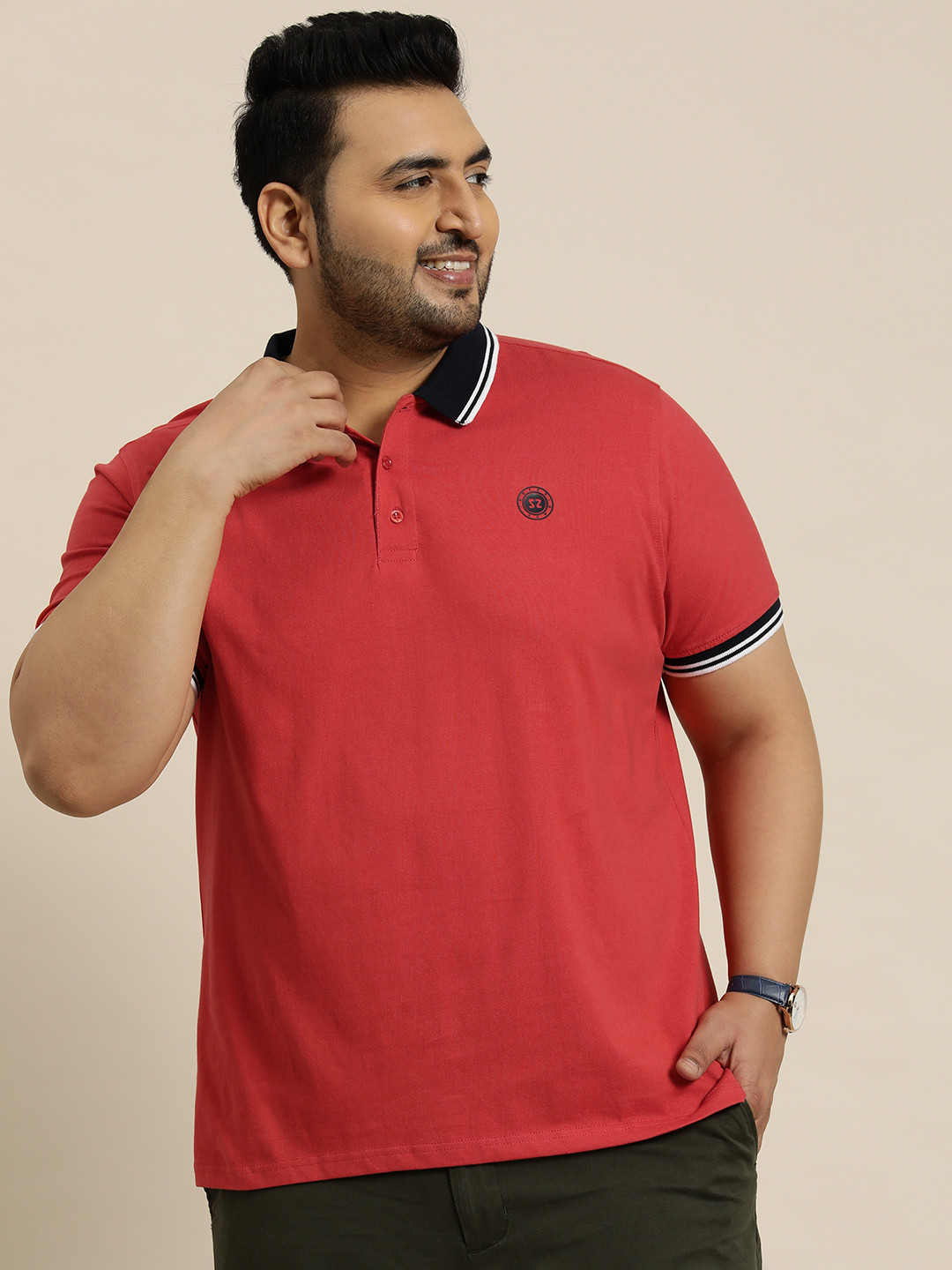 

Sztori Plus Size Polo Collar Pure Cotton T-shirt, Coral