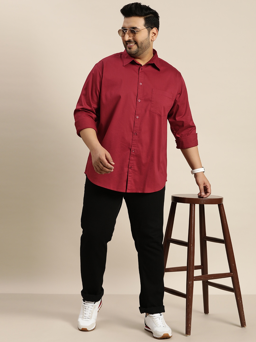 

Sztori Plus Size Pure Cotton Casual Shirt, Maroon