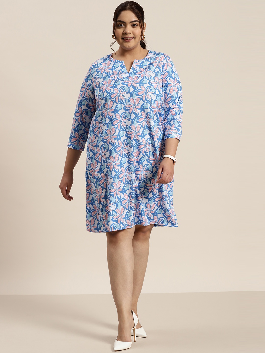 

Sztori Plus Size Floral Print A-Line Dress, White