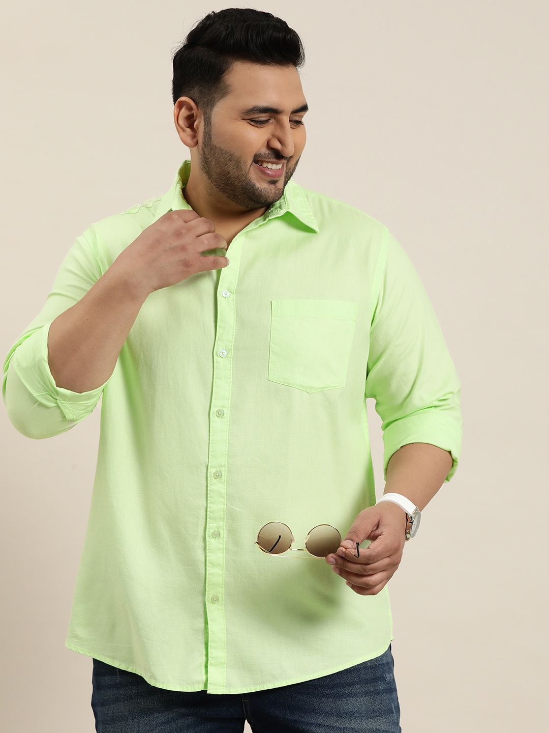 

Sztori Men Plus Size Pure Cotton Casual Shirt, Green
