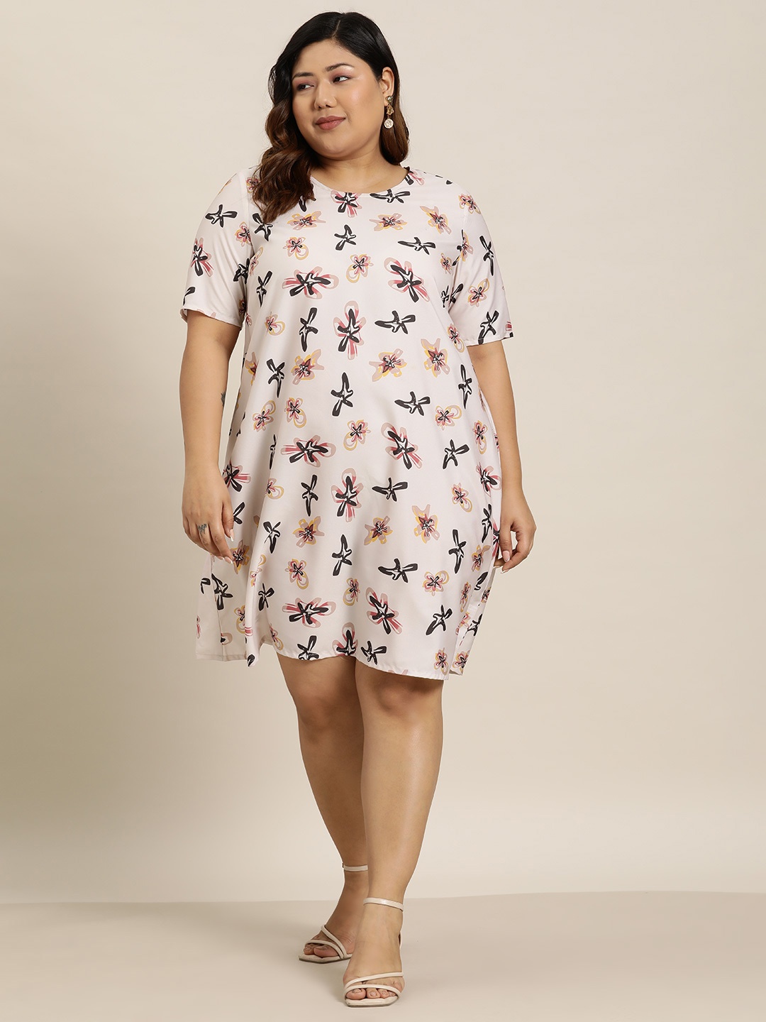 

Sztori Plus Size Pink Floral Print A-Line Dress