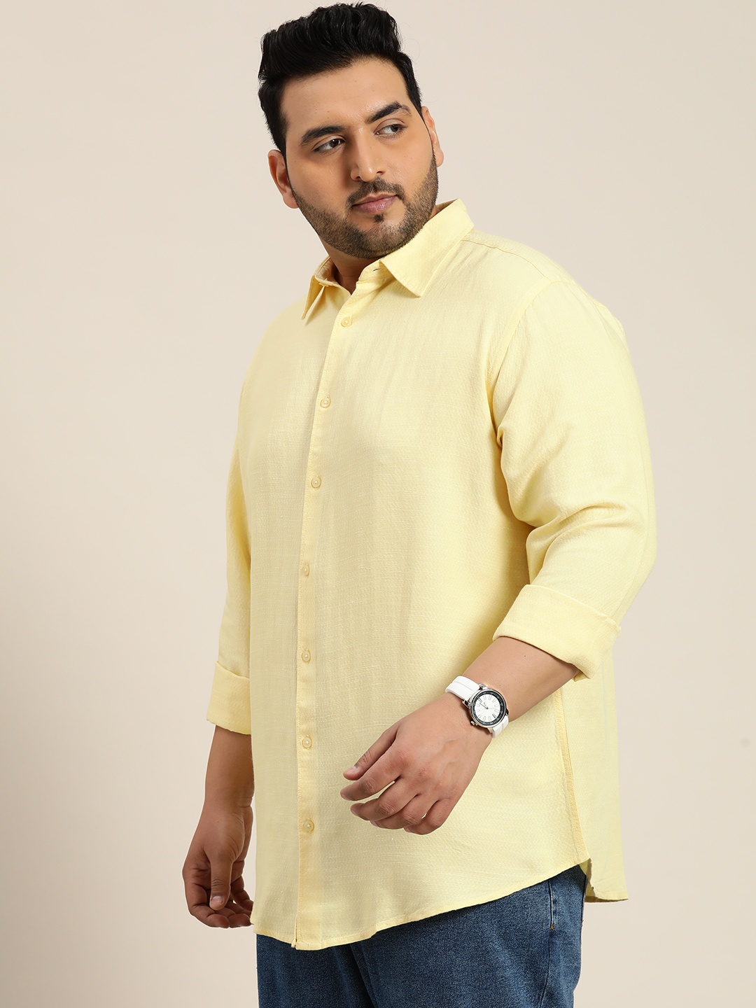 

Sztori Plus Size Textured Opaque Casual Shirt, Yellow