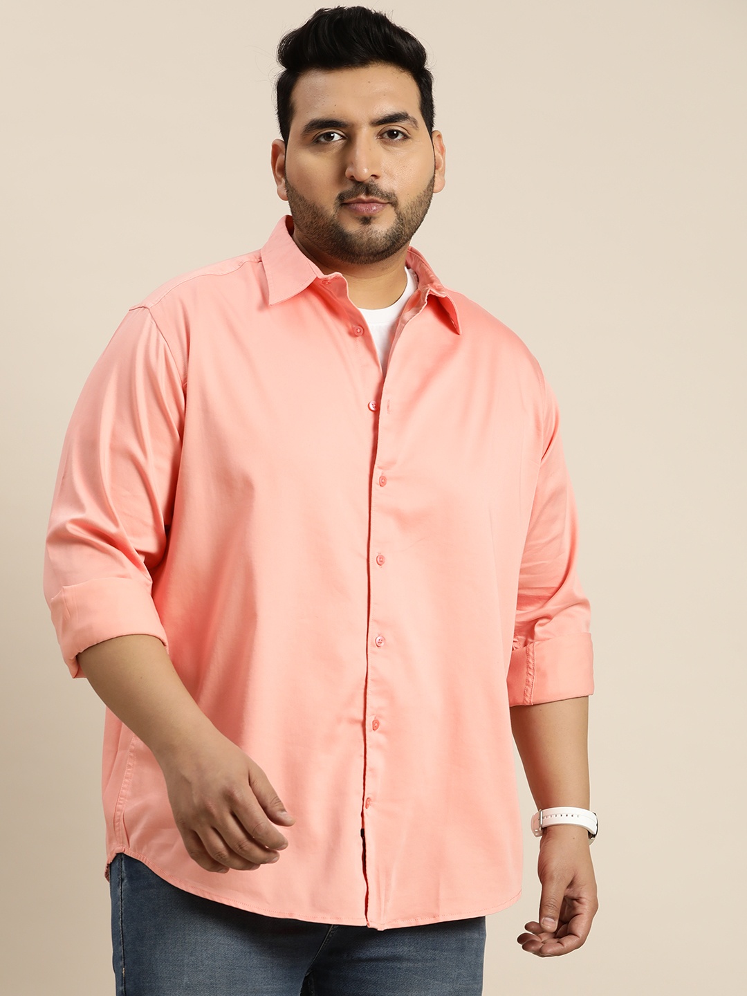 

Sztori Plus Size Pure Cotton Casual Shirt, Peach