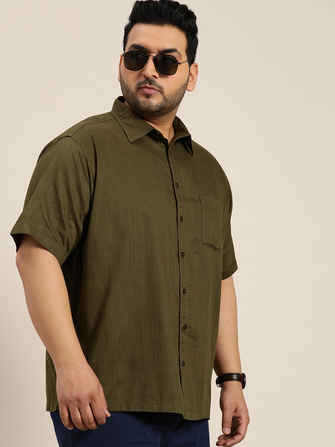 

Sztori Plus Size Opaque Casual Shirt, Olive