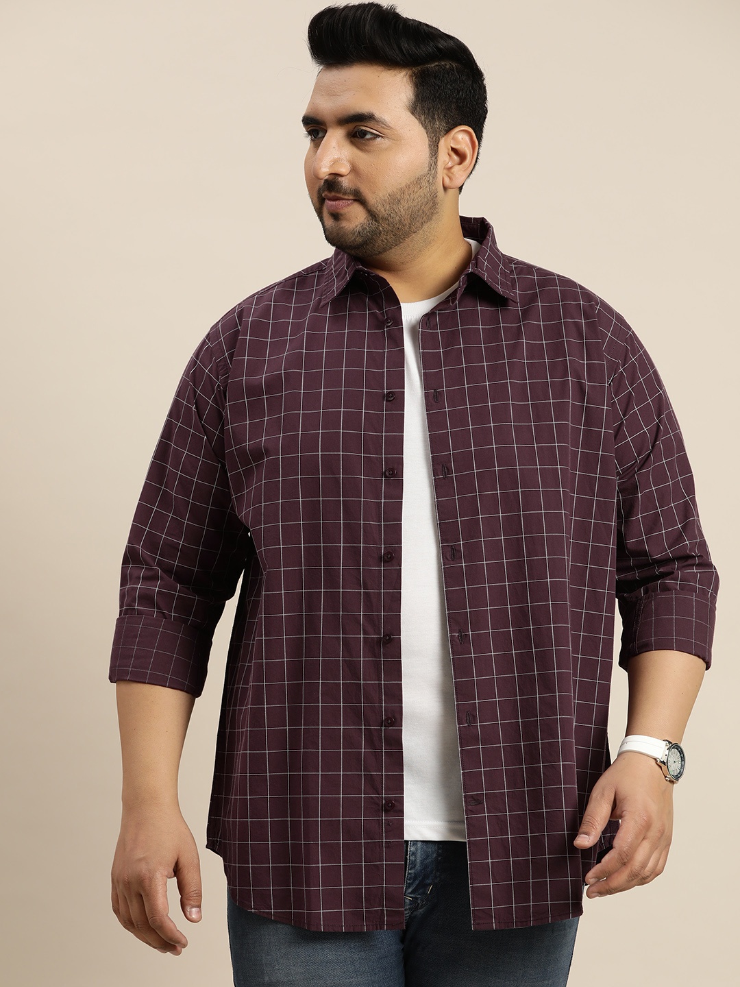 

Sztori Plus Size Pure Cotton Casual Checked Shirt, Maroon