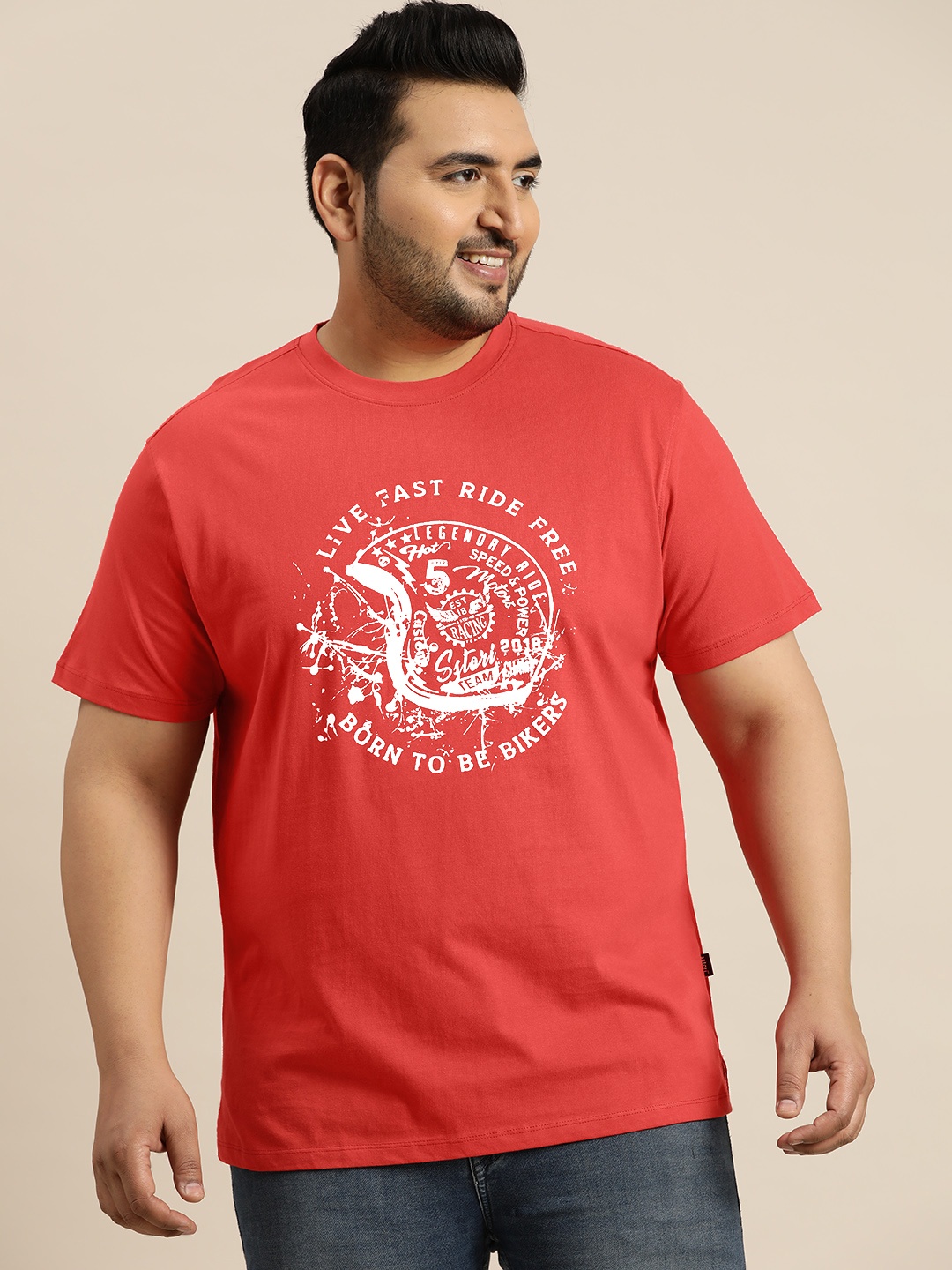 

Sztori Plus Size Typography Print Pure Cotton T-shirt, Red
