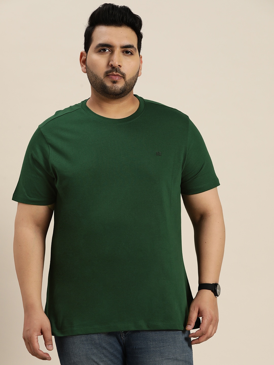 

Sztori Plus Size Applique Detail Cotton T-shirt, Green