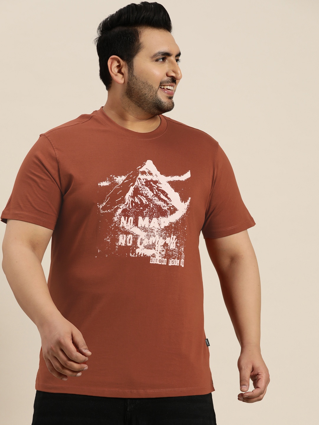 

Sztori Plus-Size Pure Cotton Graphic Print Regular Fit T-shirt, Rust