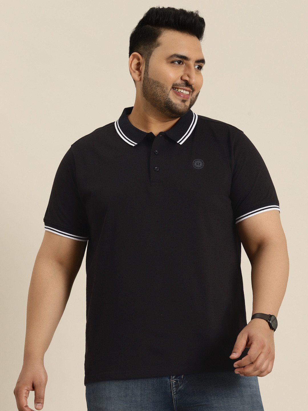 

Sztori Plus Size Pure Cotton Polo T-shirt, Black
