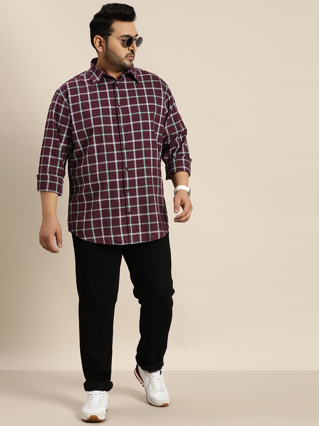 

Sztori Plus Size Pure Cotton Checked Casual Shirt, Maroon