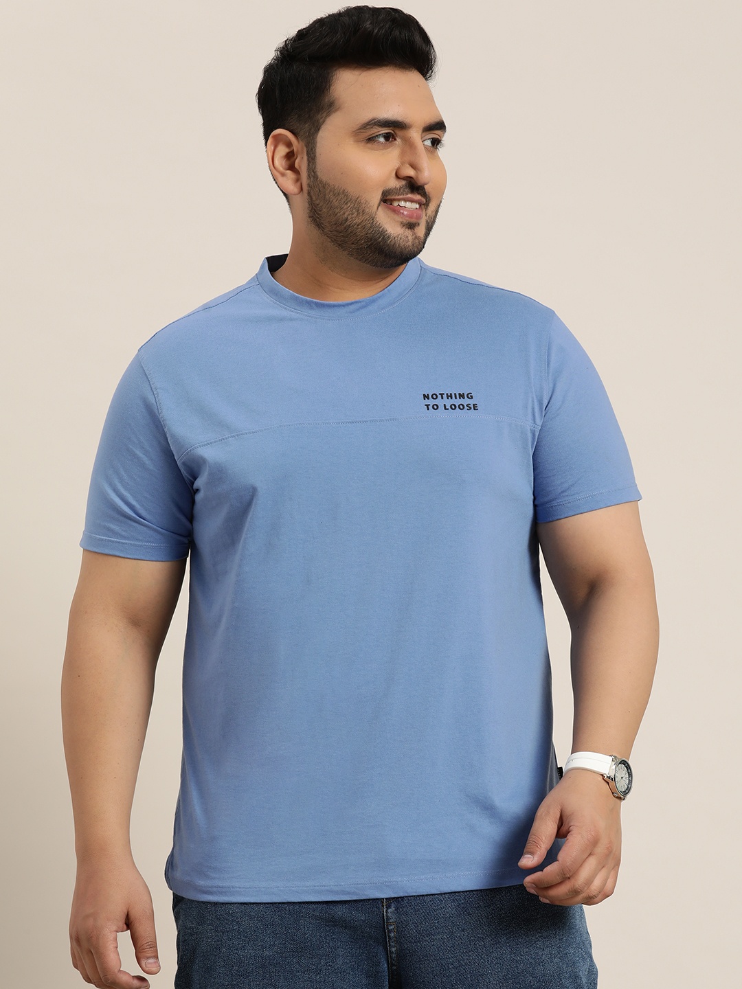 

Sztori Men Plus Size Solid T-shirt, Blue