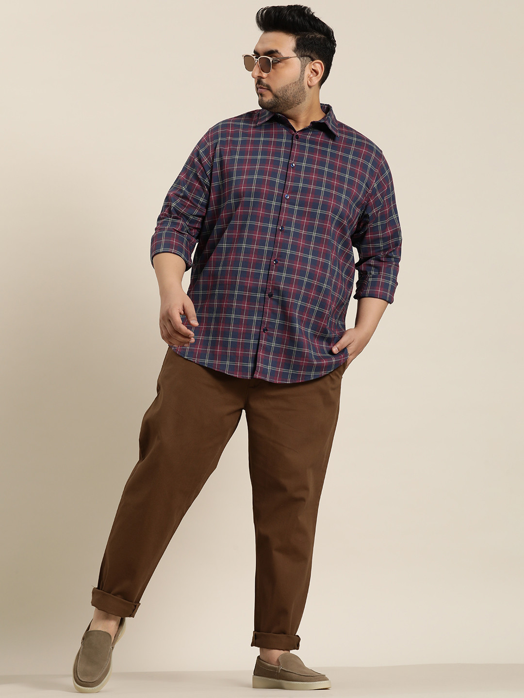 

Sztori Plus Size Checked Casual Shirt, Navy blue
