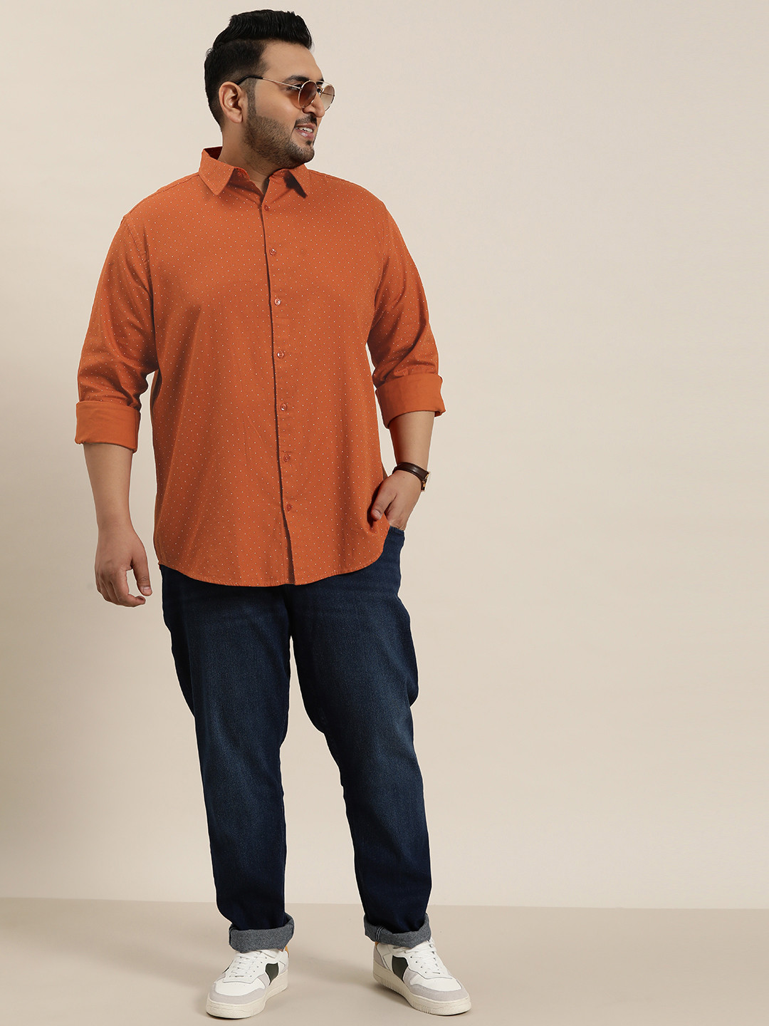 

Sztori Plus Size Printed Cotton Shirt, Rust