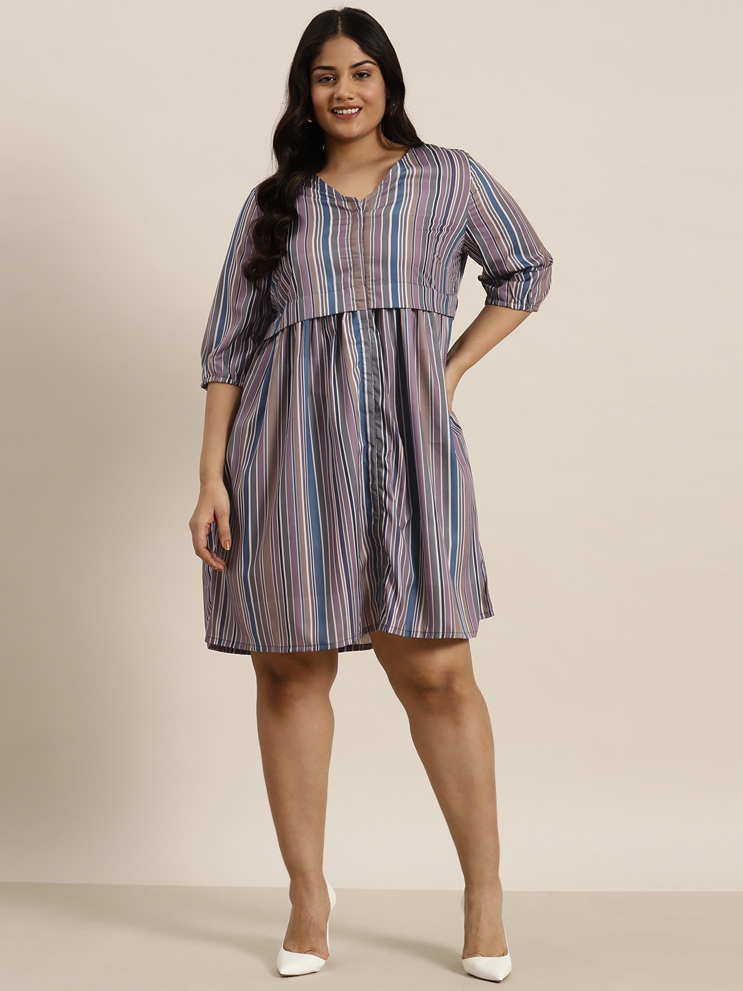 

Sztori Plus Size Striped A-Line Dress, Blue