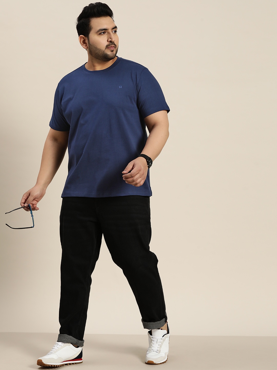 

Sztori Plus Size Pure Cotton T-shirt, Blue