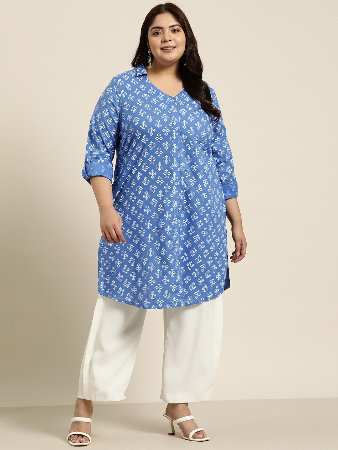 

Sztori Plus Size Pure Cotton Printed Kurta, Blue