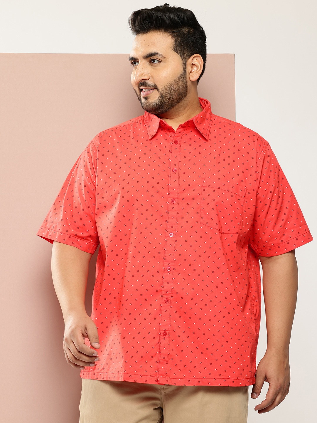

Sztori Plus Size Floral Printed Casual Shirt, Coral