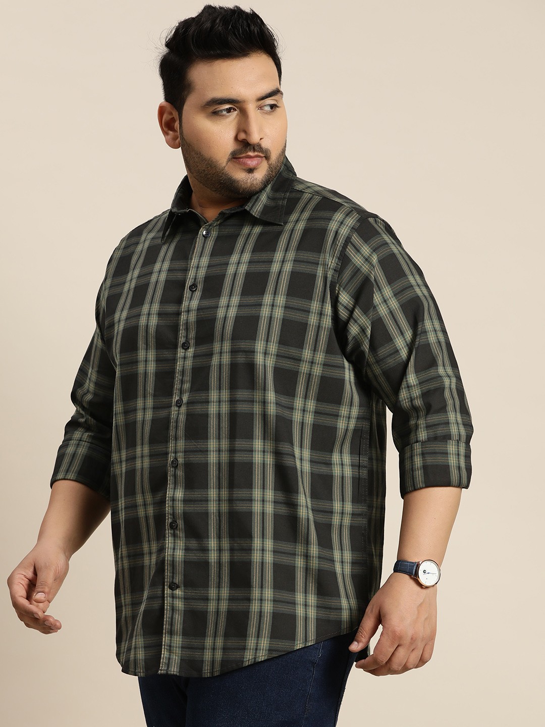 

Sztori Plus Size Tartan Checked Casual Shirt, Black
