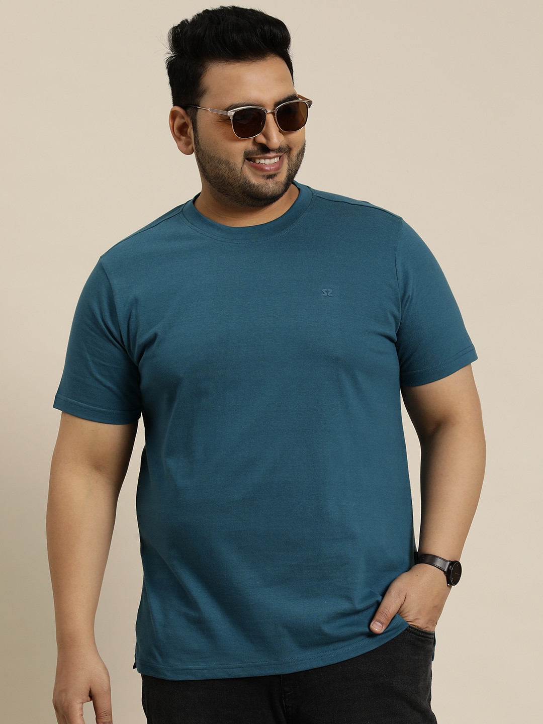 

Sztori Plus Size Pure Cotton T-shirt, Teal