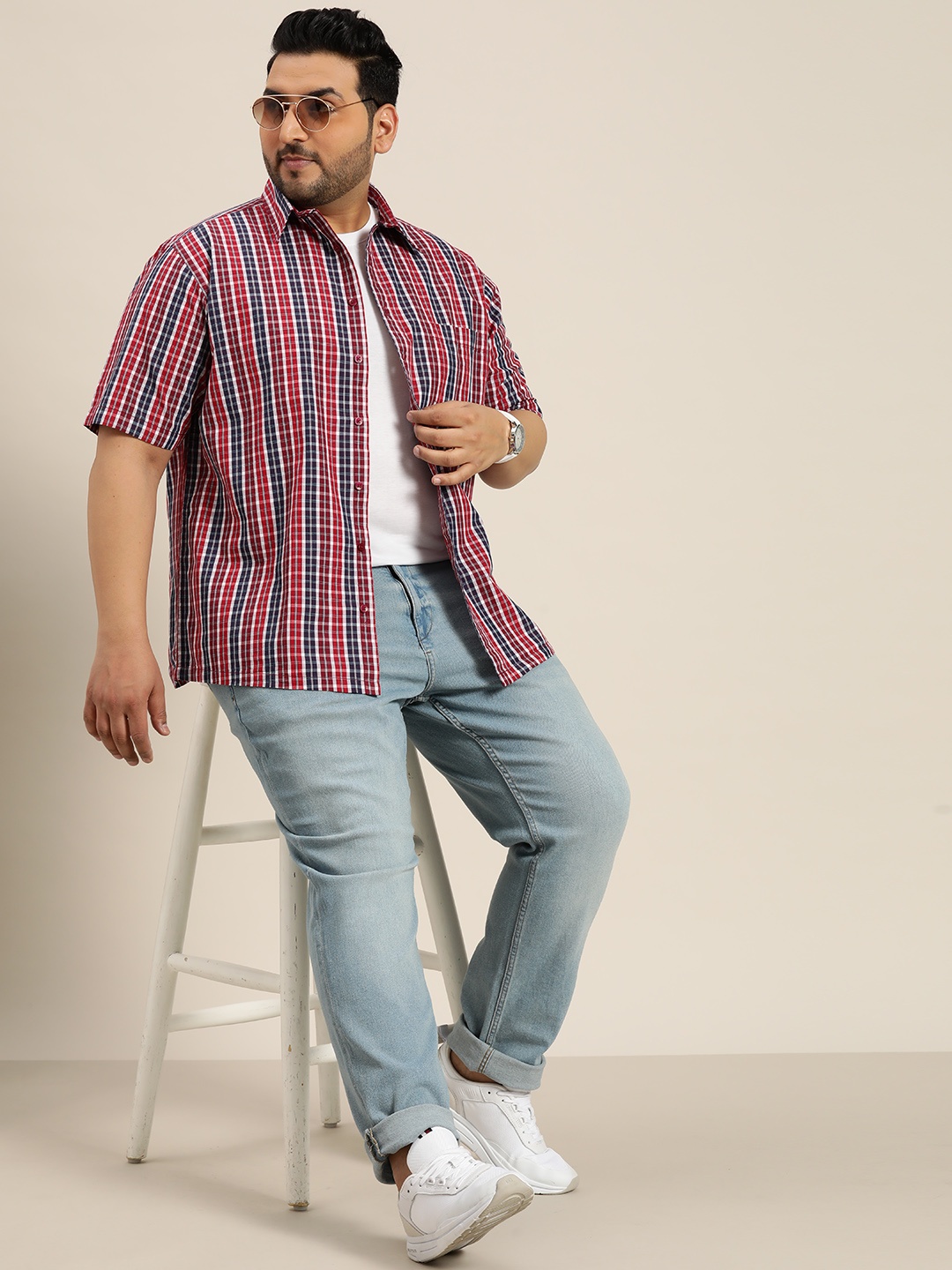

Sztori Men Plus Size Cotton Tartan Opaque Checked Casual Shirt, Red
