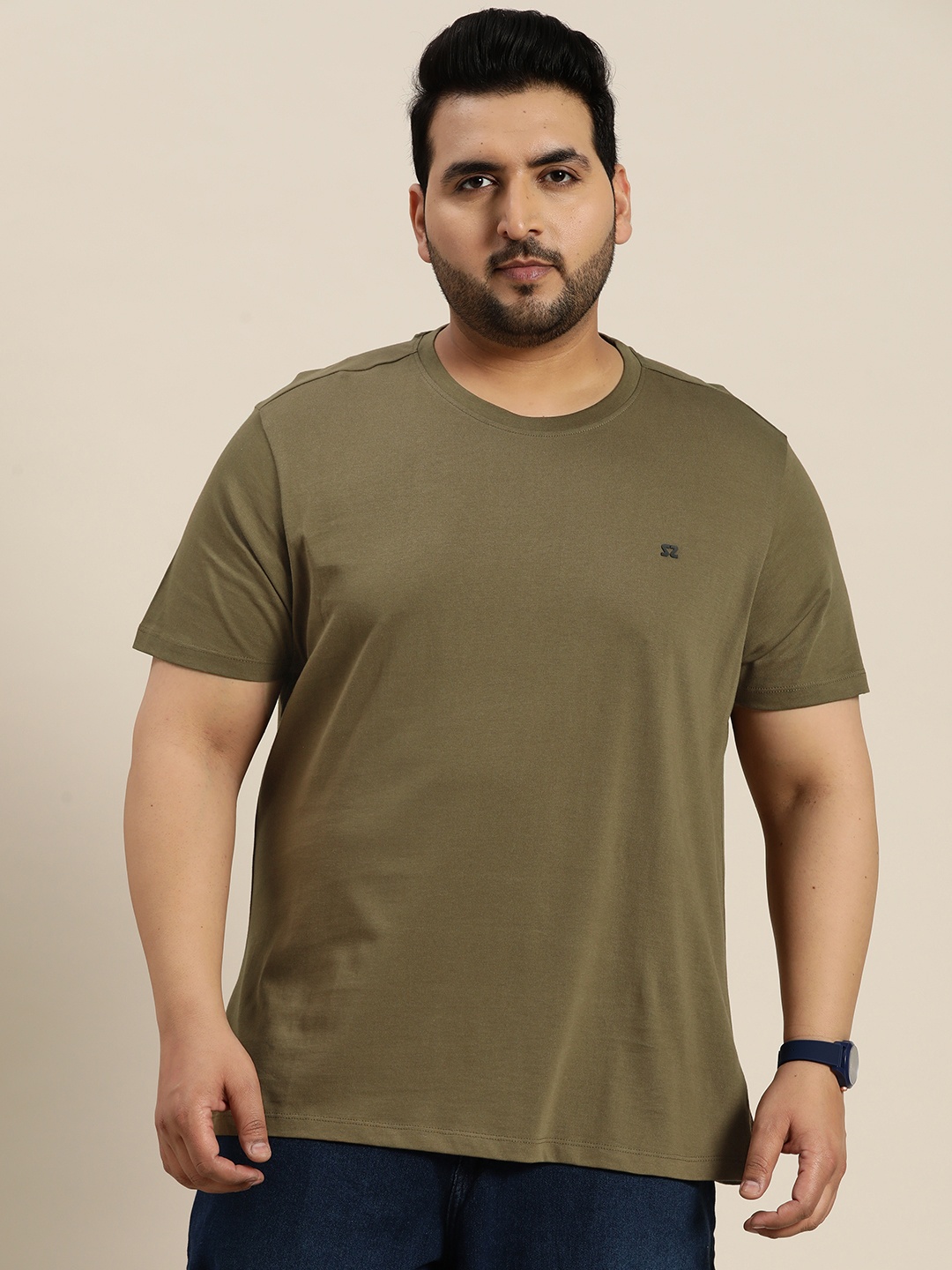

Sztori Plus Size Applique Detail Cotton T-shirt, Olive