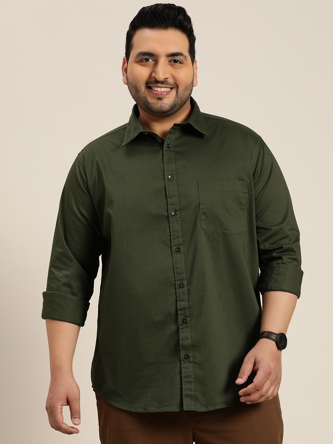 

Sztori Men Plus Size Solid Opaque Casual Shirt, Olive
