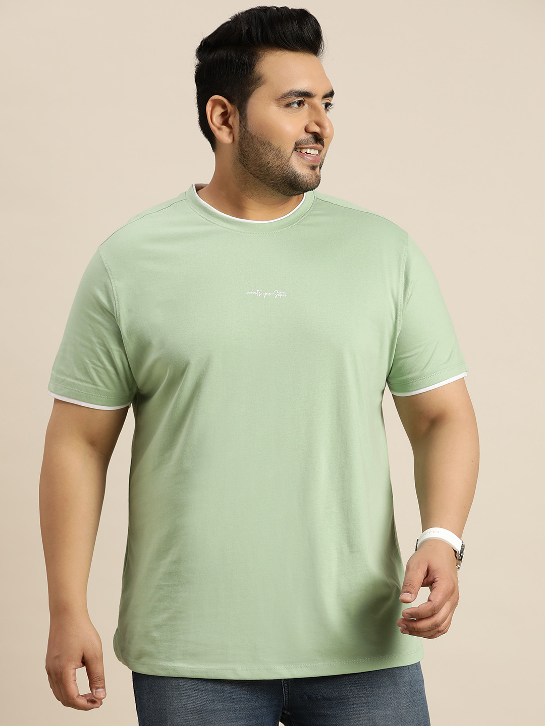 

Sztori Plus Size Pure Cotton T-shirt, Green