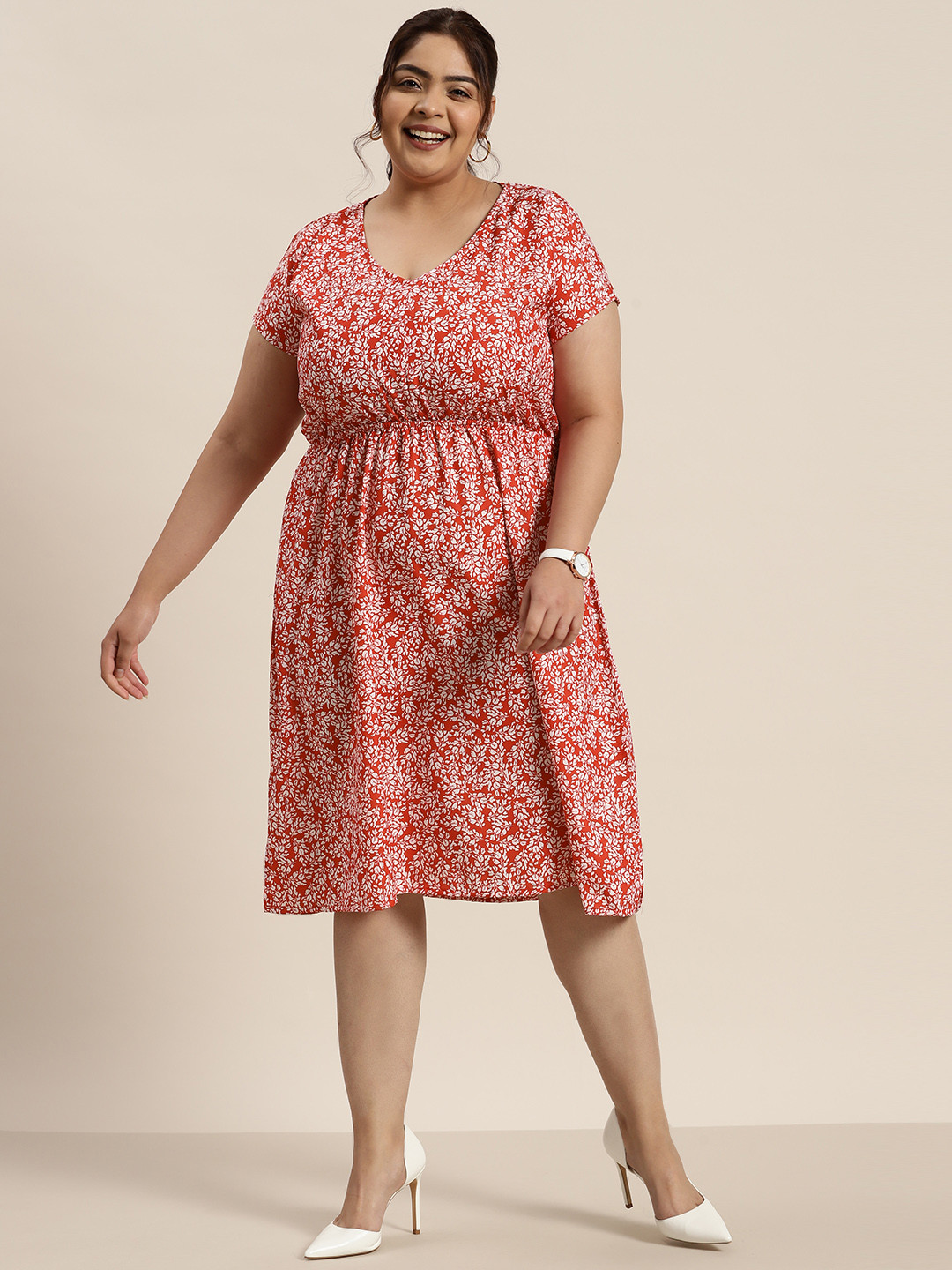 

Sztori Plus Size Floral Print A-Line Dress, Red