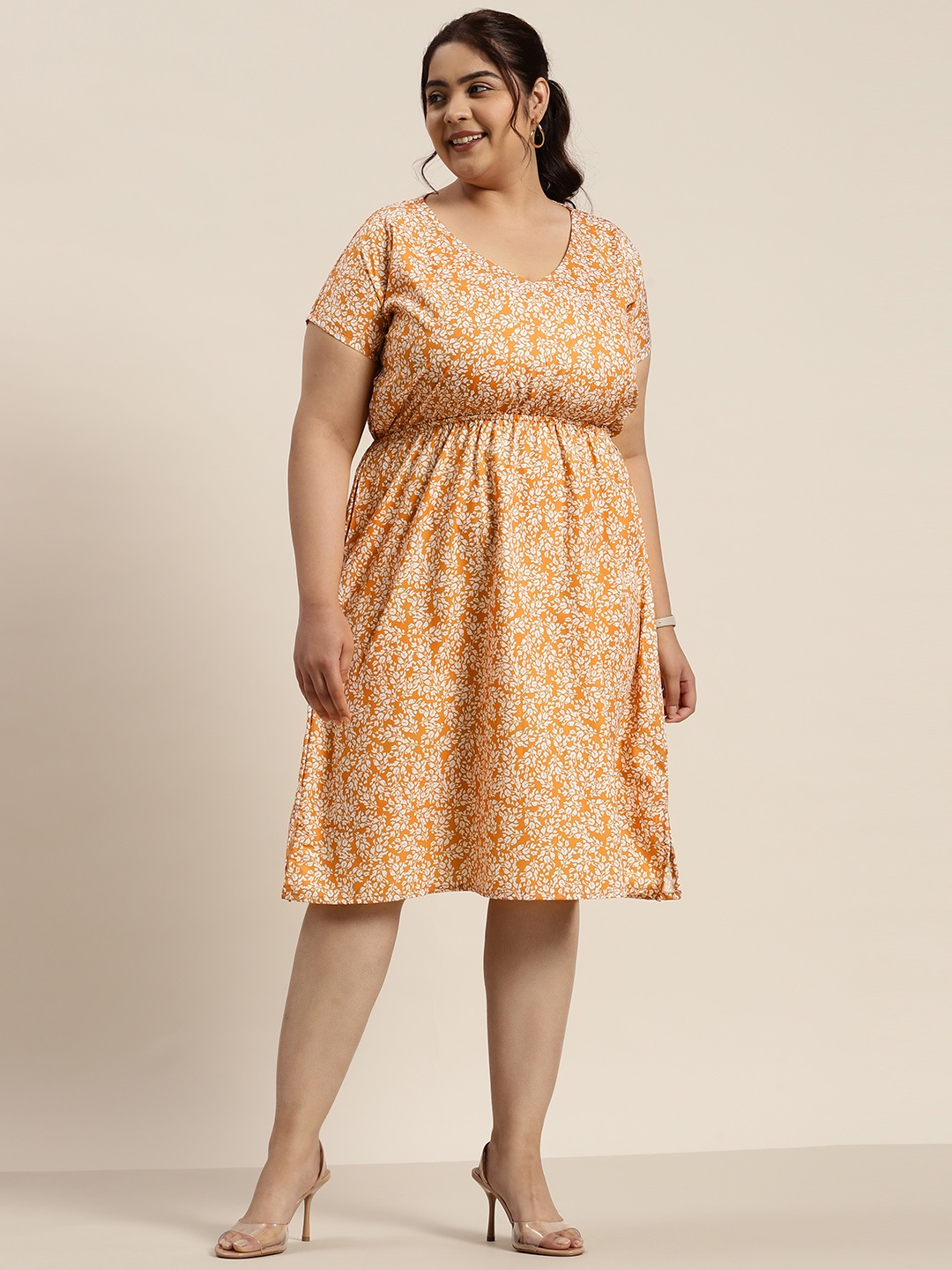 

Sztori Plus Size Floral Print A-Line Dress, Orange
